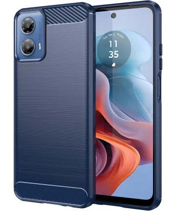 Motorola Moto G34 Hoesje Geborsteld TPU Flexibele Back Cover Blauw Hoesjes