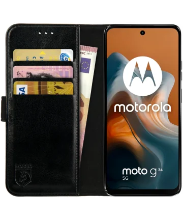 Rosso Element Motorola Moto G34 Hoesje Book Case Wallet Zwart Hoesjes