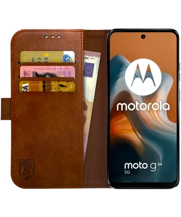 Rosso Element Motorola Moto G34 Hoesje Book Case Wallet Bruin Hoesjes