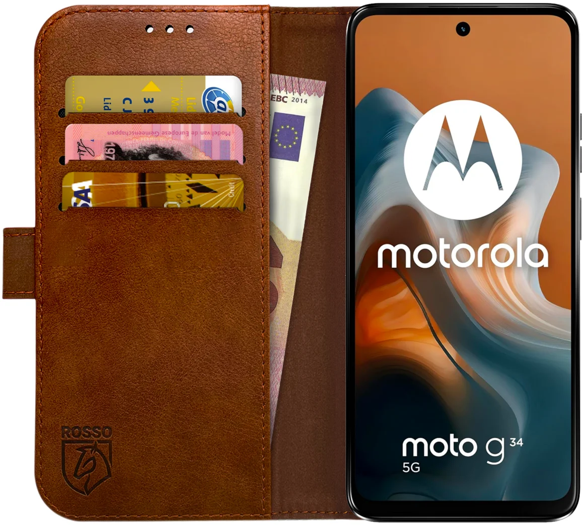 Rosso Element Motorola Moto G34 Hoesje Book Case Wallet Bruin afbeelding 1
