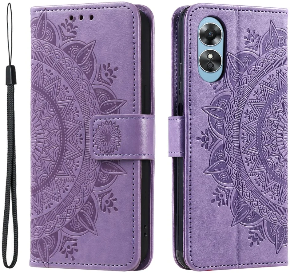Oppo A78 4G Hoesje Mandala Book Case met Pasjeshouder Paars afbeelding 1