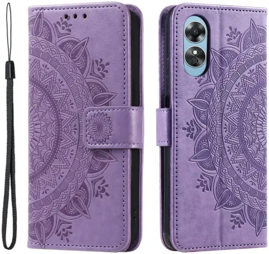 Oppo A78 4G Hoesje Mandala Book Case met Pasjeshouder Paars afbeelding 1