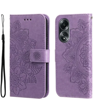 Oppo A58 4G Hoesje Bloemen Book Case met Pasjeshouder Paars Hoesjes