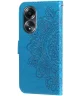 Oppo A58 4G Hoesje Bloemen Book Case met Pasjeshouder Blauw