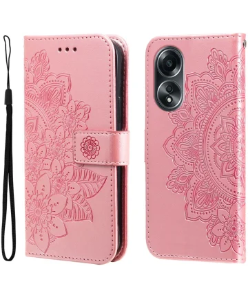 Oppo A58 4G Hoesje Bloemen Book Case met Pasjeshouder Roze Hoesjes