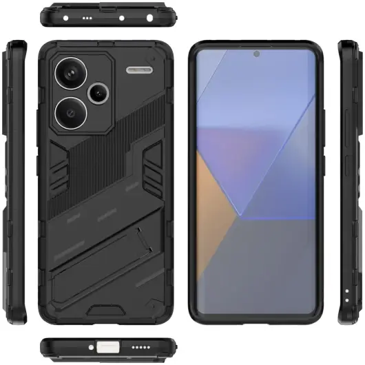 Xiaomi Redmi 13 Pro Plus Hoesje Shockproof Kickstand Back Cover Zwart afbeelding 4