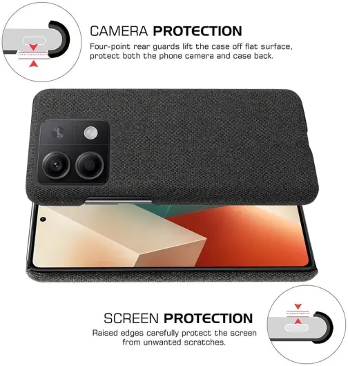 Xiaomi Redmi Note 13 5G Hoesje met Stoffen Afwerking Back Cover Zwart afbeelding 5