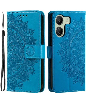 Xiaomi Redmi 13C / Poco C65 Hoesje Mandala Book Case Pasjeshouder Blauw Hoesjes