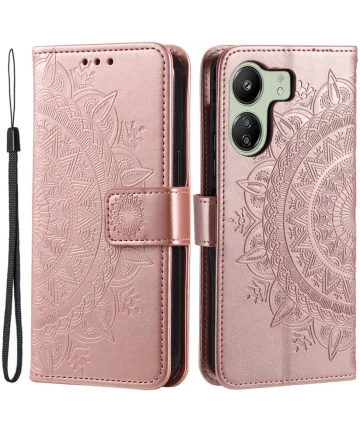 Xiaomi Redmi 13C / Poco C65 Hoesje Mandala Book Case Pasjeshouder Roze Hoesjes