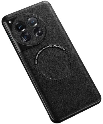 OnePlus 12 Hoesje met Kunstleer Coating Back Cover Zwart Hoesjes