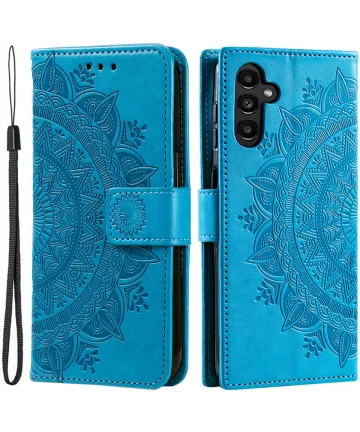 Samsung Galaxy A55 Hoesje Mandala Book Case met Pasjeshouder Blauw Hoesjes