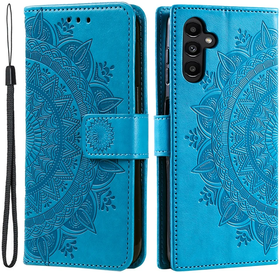 Samsung Galaxy A55 Hoesje Mandala Book Case met Pasjeshouder Blauw afbeelding 1