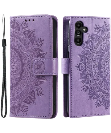 Samsung Galaxy A55 Hoesje Mandala Book Case met Pasjeshouder Paars Hoesjes
