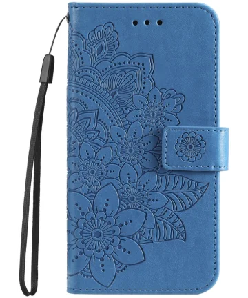 Samsung Galaxy A35 Hoesje Bloemen Book Case met Pasjeshouder Blauw Hoesjes