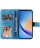 Samsung Galaxy A35 Hoesje Bloemen Book Case met Pasjeshouder Blauw