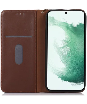 KHAZNEH Samsung Galaxy A55 Hoesje RFID Book Case Leer Bruin Hoesjes
