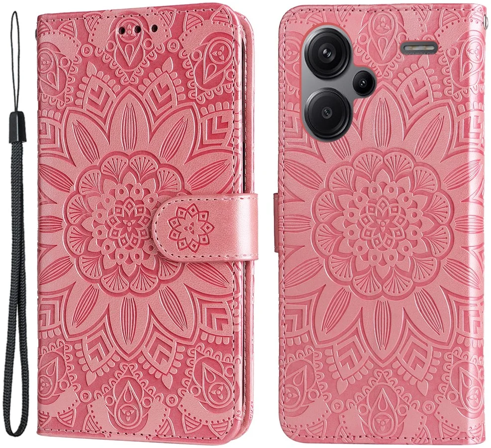 Xiaomi Redmi Note 13 Pro Plus Hoesje Zonnebloem Wallet Book Case Roze afbeelding 1