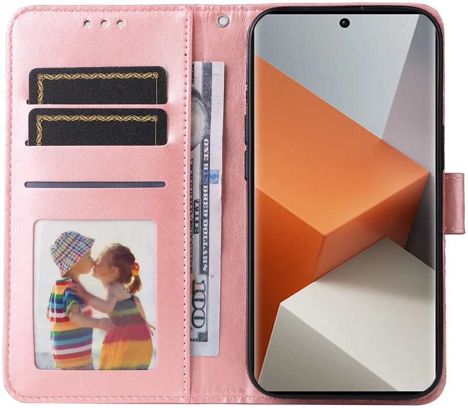 Xiaomi Redmi Note 13 Pro Plus Hoesje Zonnebloem Wallet Book Case Roze afbeelding 2
