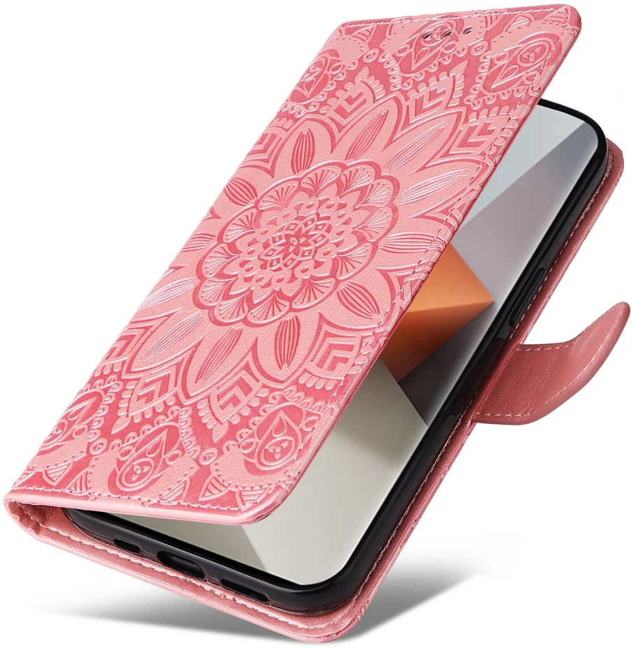 Xiaomi Redmi Note 13 Pro Plus Hoesje Zonnebloem Wallet Book Case Roze afbeelding 3