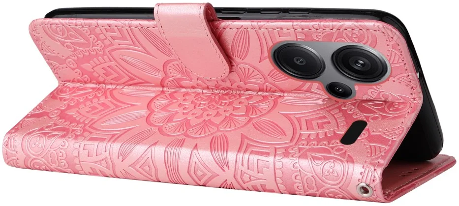 Xiaomi Redmi Note 13 Pro Plus Hoesje Zonnebloem Wallet Book Case Roze afbeelding 6
