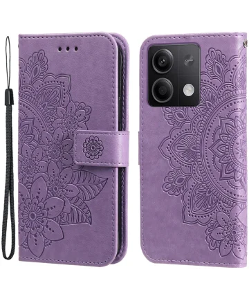 Xiaomi Redmi Note 13 5G Hoesje Bloemen Print Wallet Book Case Paars Hoesjes
