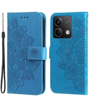 Xiaomi Redmi Note 13 5G Hoesje Bloemen Print Wallet Book Case Blauw Hoesjes