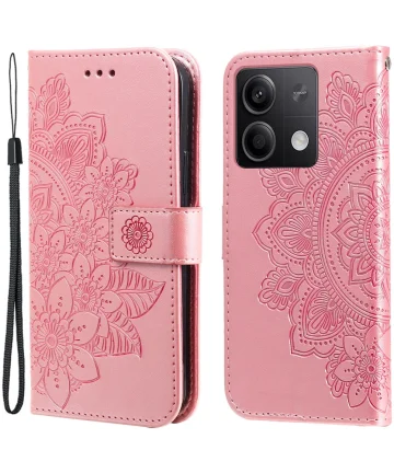 Xiaomi Redmi Note 13 5G Hoesje Bloemen Print Wallet Book Case Roze Hoesjes