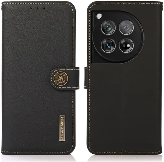 KHAZNEH OnePlus 12 Hoesje RFID Book Case Leer Zwart afbeelding 2