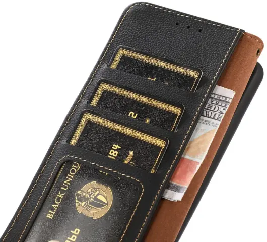 KHAZNEH OnePlus 12 Hoesje RFID Book Case Leer Zwart afbeelding 5