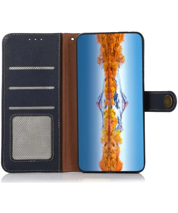 KHAZNEH OnePlus 12 Hoesje RFID Book Case Leer Blauw Hoesjes