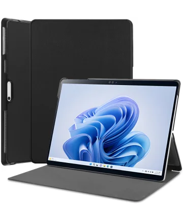 Microsoft Surface Pro 9 Hoes Tri-Fold Book Case met Standaard Zwart Hoesjes