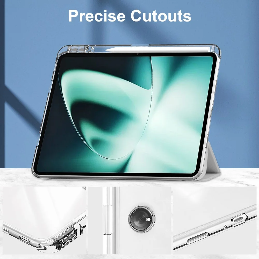 OnePlus Pad Hoes Book Case Sleep/Wake met Pen Houder Clear Zilver afbeelding 5