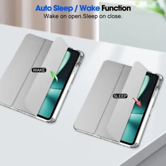 OnePlus Pad Hoes Book Case Sleep/Wake met Pen Houder Clear Zilver afbeelding 2