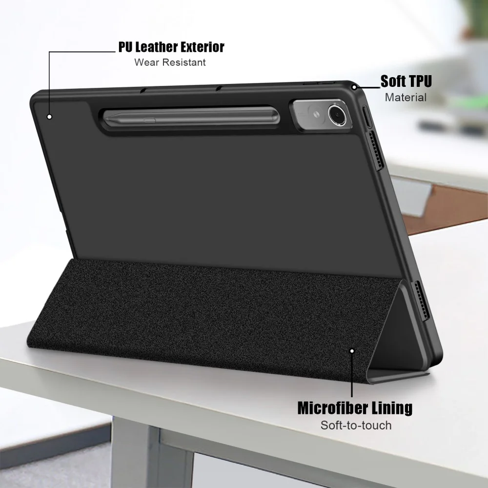 Lenovo Tab P12 Hoes Tri-Fold Book Case met Sleep/Wake Zwart afbeelding 8