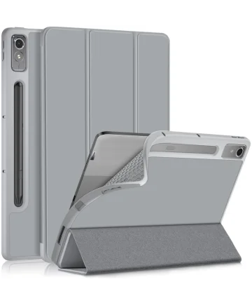 Lenovo Tab P12 Hoes Tri-Fold Book Case met Sleep/Wake Grijs Hoesjes