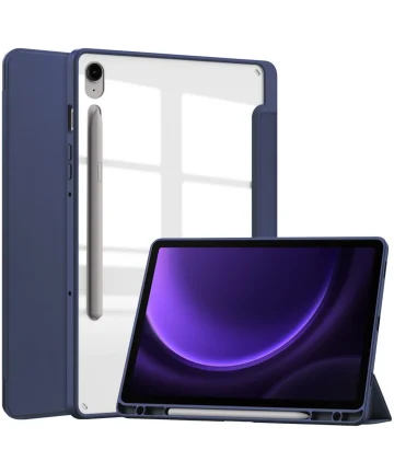 Samsung Galaxy Tab S9 FE Hoes Tri-Fold Book Case Kunstleer Blauw Hoesjes