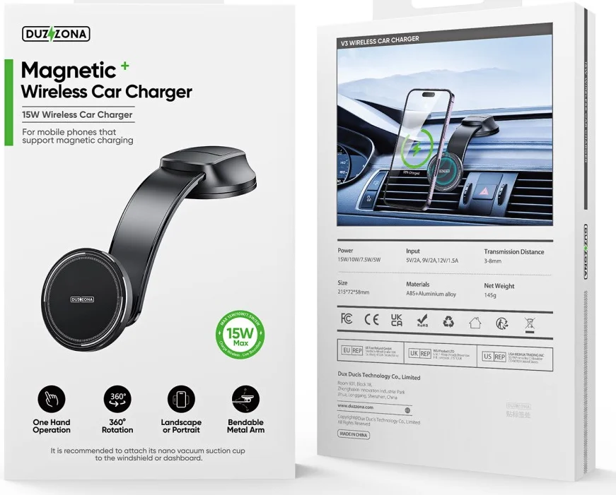 Duzzona MagSafe Dashboard Telefoonhouder Auto met Opladen 15W Zwart afbeelding 11