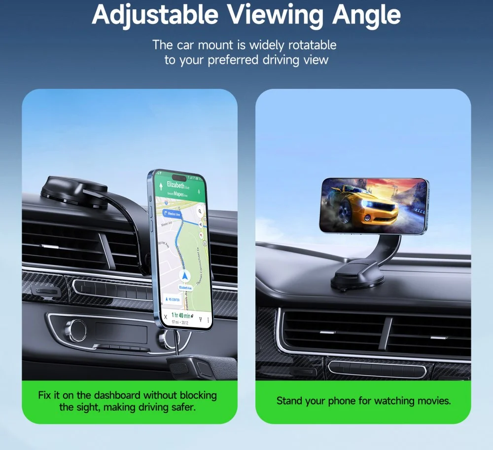 Duzzona MagSafe Dashboard Telefoonhouder Auto met Opladen 15W Zwart afbeelding 4