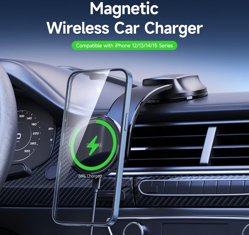 Duzzona MagSafe Dashboard Telefoonhouder Auto met Opladen 15W Zwart afbeelding 5