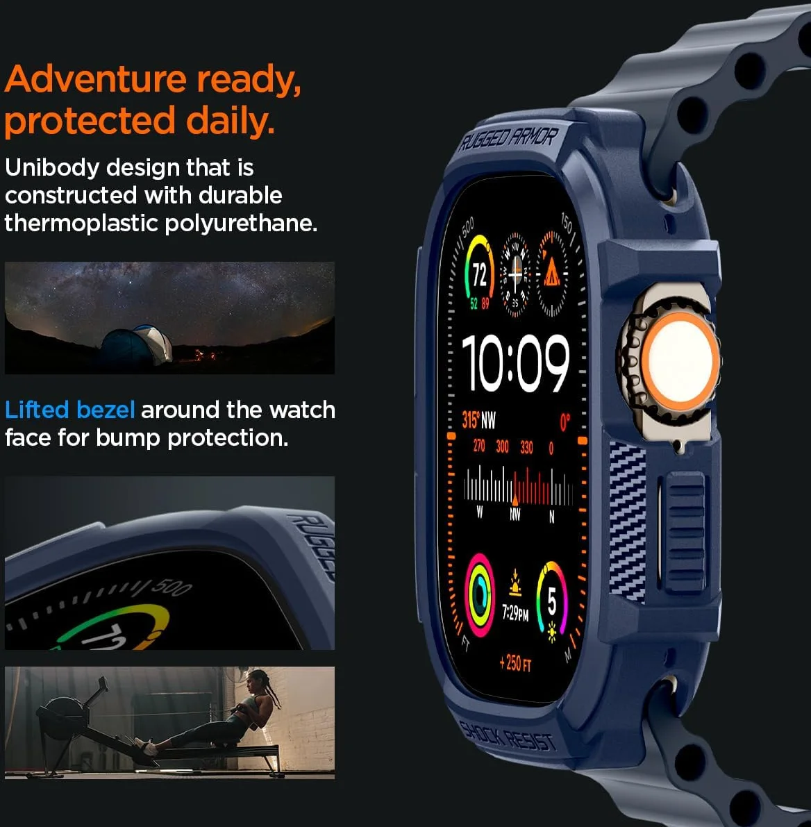 Spigen Rugged Armor - Apple Watch Ultra / Ultra 2 Hoesje - Blauw afbeelding 5