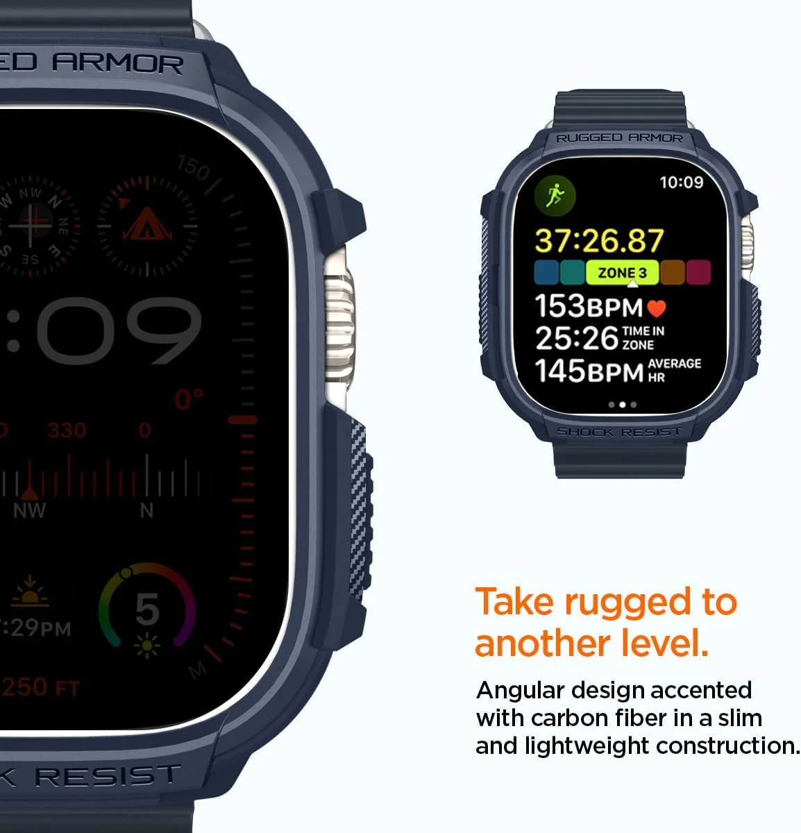 Spigen Rugged Armor - Apple Watch Ultra / Ultra 2 Hoesje - Blauw afbeelding 6
