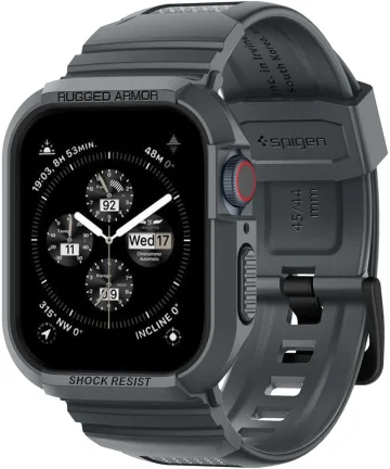 Spigen Rugged Armor Pro - Apple Watch 45MM / 44MM - Hoesje en Bandje - Grijs Cases