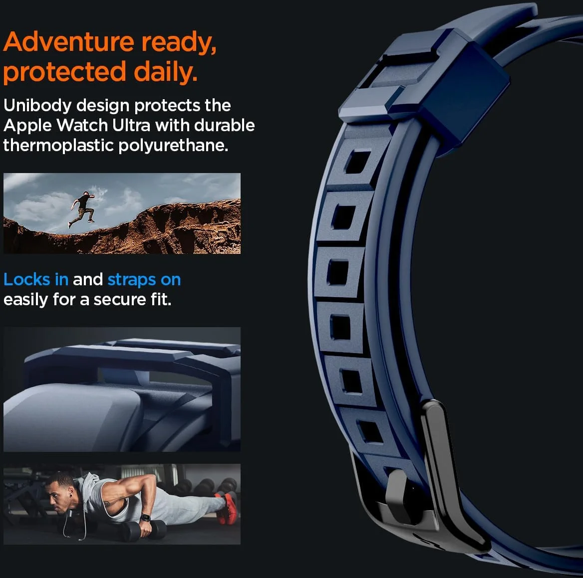 Spigen Rugged Armor Pro - Apple Watch Ultra (2) - Hoesje en Bandje - Blauw afbeelding 4