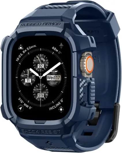 Spigen Rugged Armor Pro - Apple Watch Ultra (2) - Hoesje en Bandje - Blauw afbeelding 1