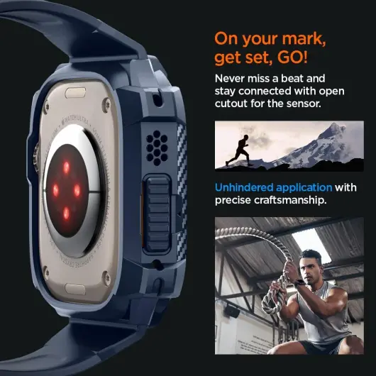 Spigen Rugged Armor Pro - Apple Watch Ultra (2) - Hoesje en Bandje - Blauw afbeelding 3