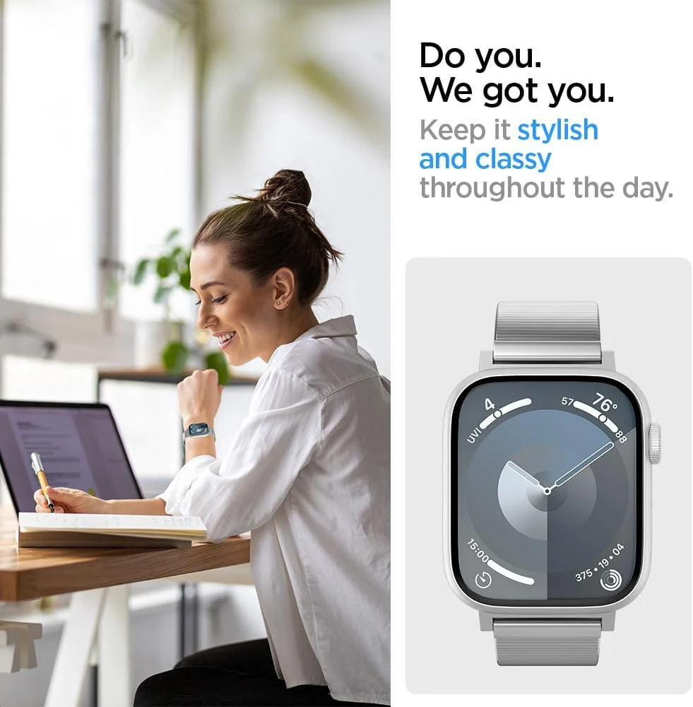 Spigen Sleek Link - Apple Watch 1-10/SE/Ultra Bandje - 49/46/45/44/42MM - Zilver afbeelding 4