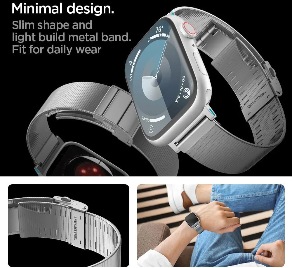 Spigen Sleek Link - Apple Watch 1-10/SE/Ultra Bandje - 49/46/45/44/42MM - Zilver afbeelding 5