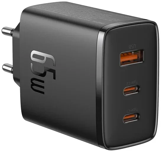 Baseus Cube Pro Trio Power Adapter 2x USB-C / USB-A 65W Zwart afbeelding 1
