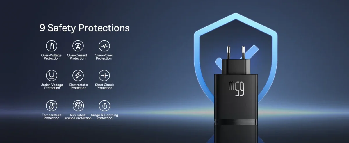 Baseus Cube Pro Trio Power Adapter 2x USB-C / USB-A 65W Zwart afbeelding 12
