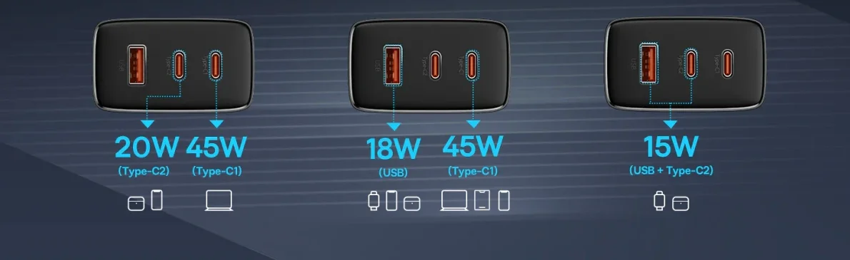 Baseus Cube Pro Trio Power Adapter 2x USB-C / USB-A 65W Zwart afbeelding 13